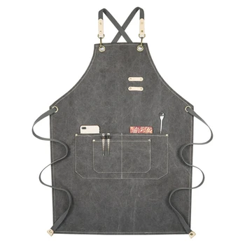 

Chef Apron Cotton Canvas Cross Back Adjustable Apron with Cooking Baking Apron