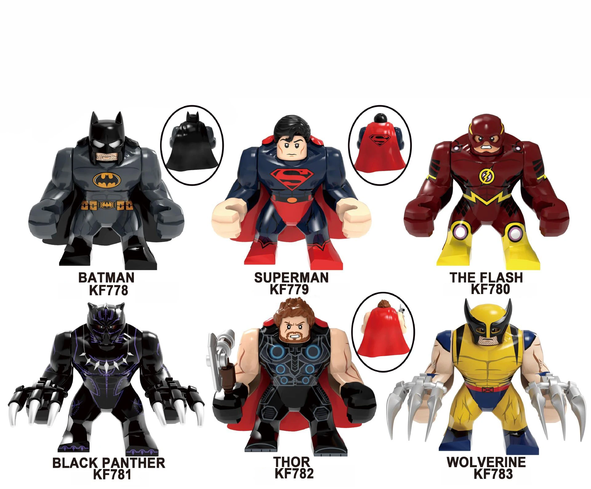 

Big Size Flash Batman Superman Marvel Avengers Figures Iron Man Black Panther Thor Wolverine Building Blocks Toys For children