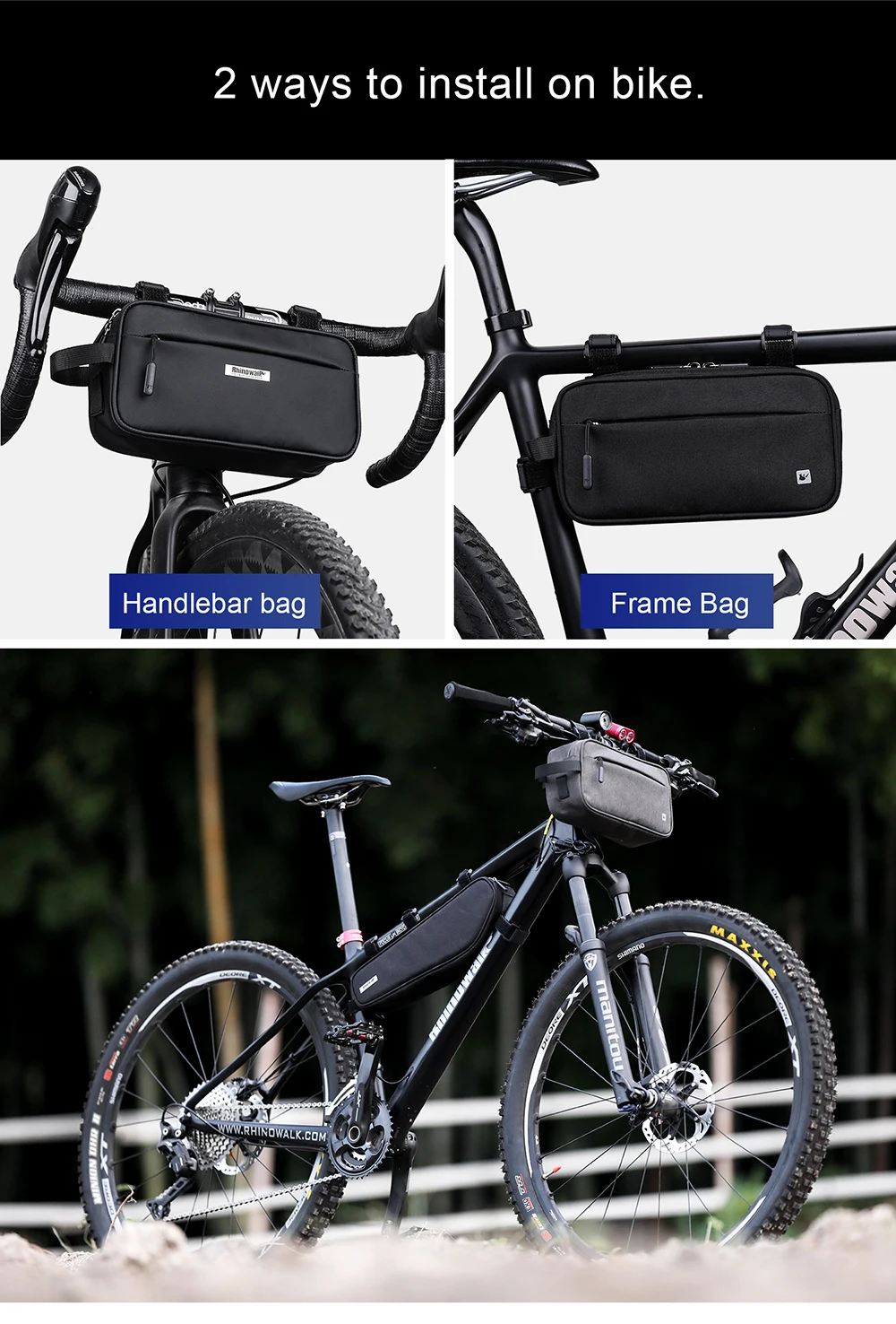 Rhinowalk Bicycle Front Frame Triangle Bag 2.5L Waterproof Handlebar Bike Bag Multifunction for mountain Bike Cycling Waist Bags (8)