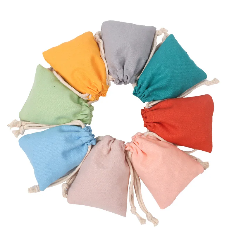 50pcs/Lot 7x9cm Unisex Cotton Fabric Grocery Pouches Jewelry Display Storage Bags Drawstring Gift Bag Wedding Party Decor Bag