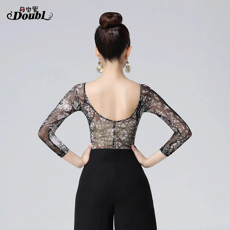 DOUBL One-piece Top Set Female Adults Latin Dance Top Modern Long Sleeve Practice Dance Practise Tops for Women UpperClothing