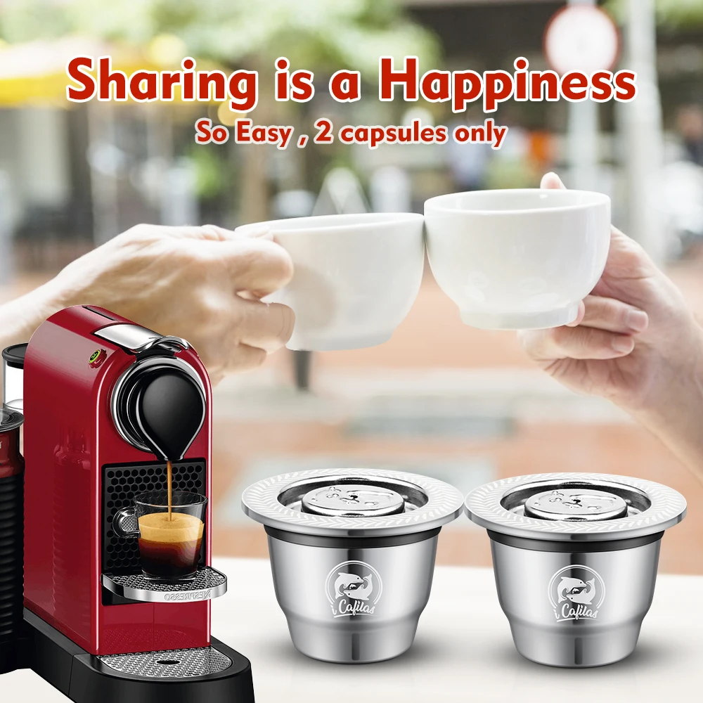 ICafilasFor-cápsula rellenable para Nespresso, reutilizable, Inox, 2 en 1