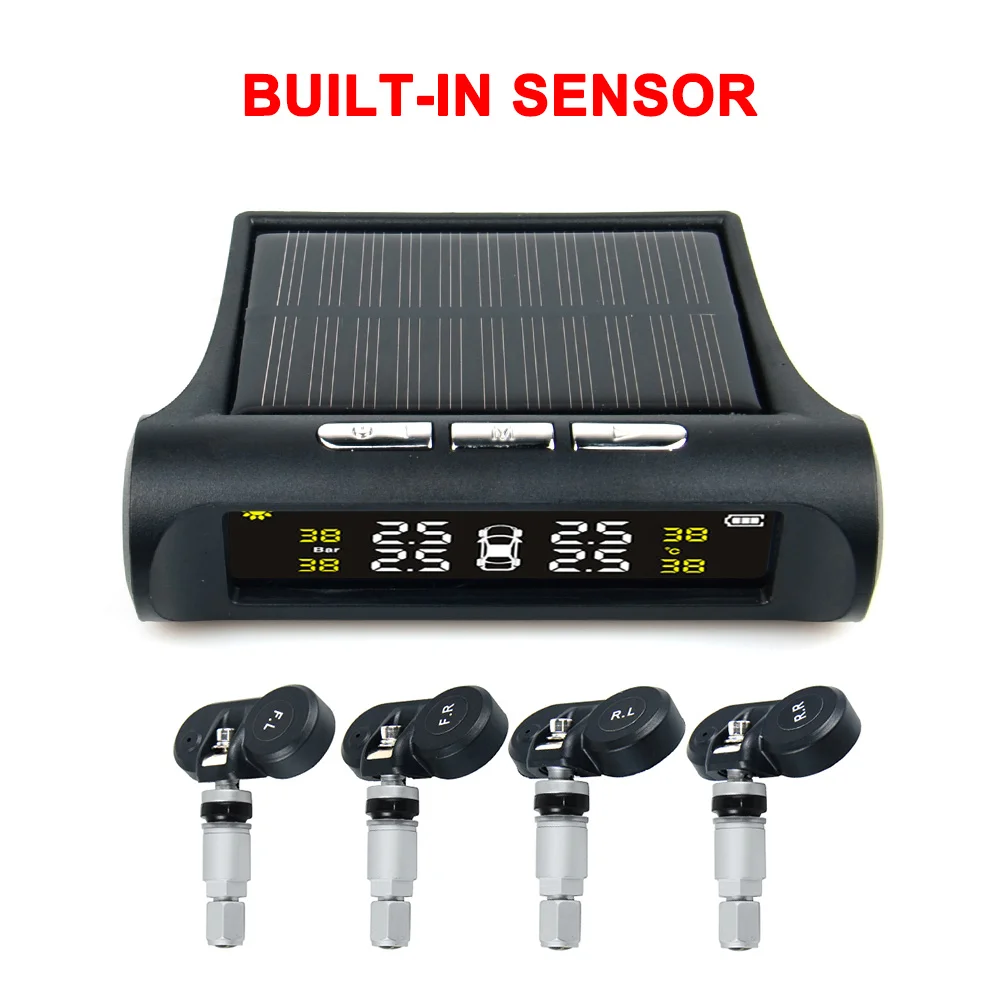 TPMS Car Tire Pressure Solar Power USB Monitoring System LCD Display 4 External Sensors Temperature Warning - Тип: Internal sensor