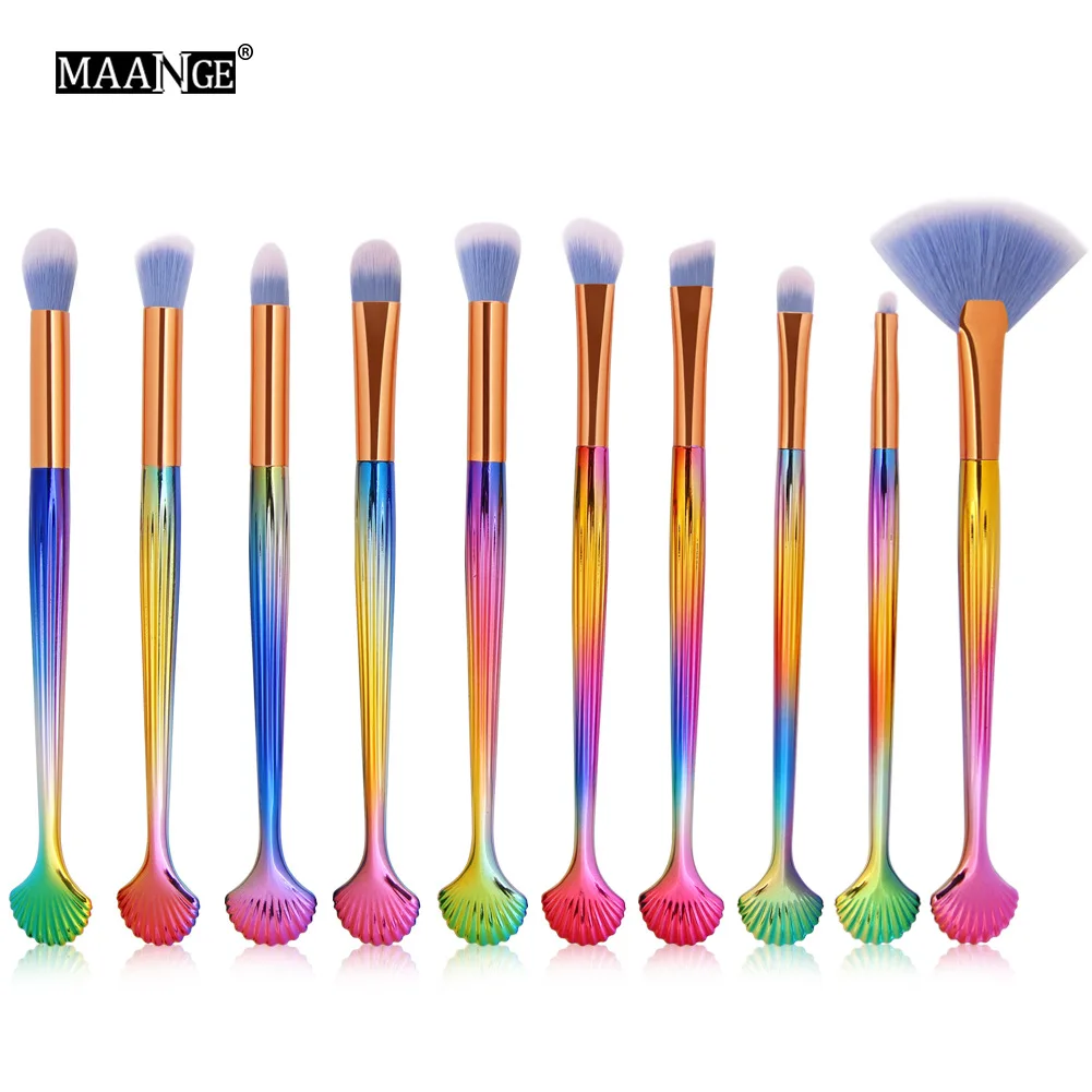 Maange/maange 10 ракушек макияж для глаз набор кистей для теней кисть для бровей инструмент для чистки кисти