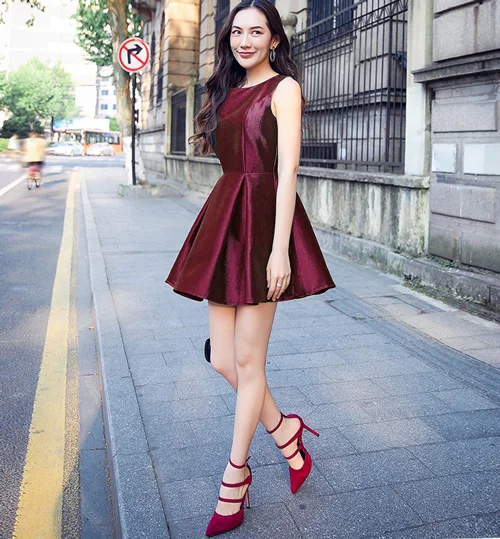 Suosikki Новая мода фуксия vestido de noiva короткий дизайн Светоотражающие Свадебные вечерние коктейльные платья Блестящие - Цвет: Dark Red