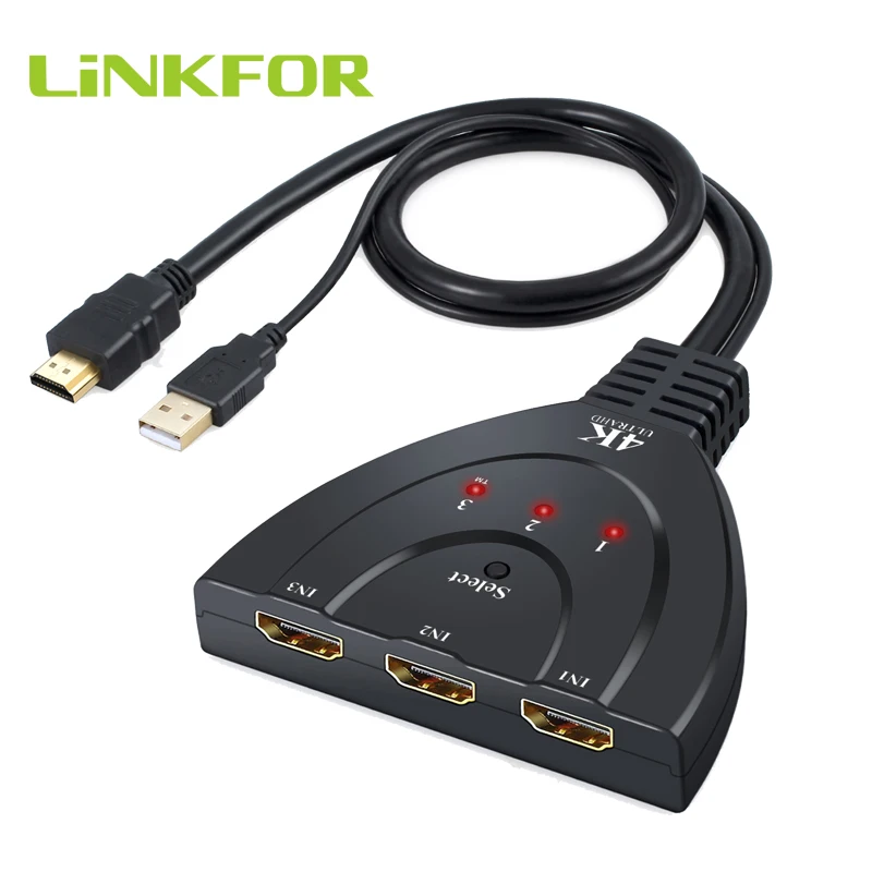 LiNKFOR 3 в 1 выход HDMI Swich подставка для концентратора 4K 3D Порт коммутатор с usb кабелем