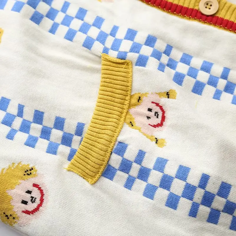 Women Cardigans Yellow Harakuju Cartoon Embroidery