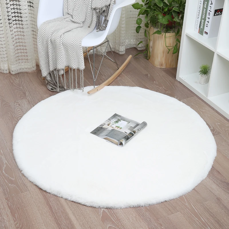 Плюшевый ворсистый круглый ковер для спальни большой супер мягкий искусственный мех гостиная ковры для детской комнаты Домашний напольный компьютер коврики для стула