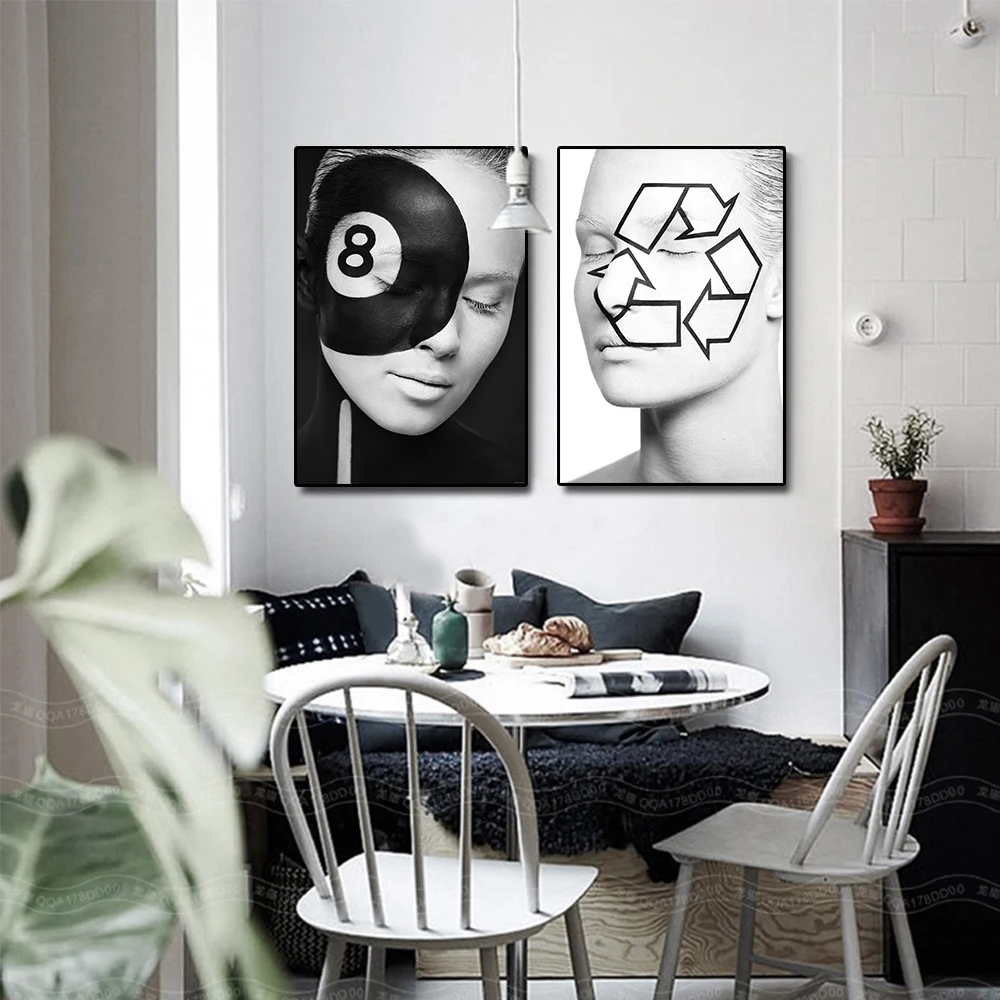 Black-White-Color-Woman-Graffiti-on-The-Face-Posters-Wall-Art-Print-on-Canvas-Picture-for(3)