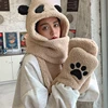 Cute Panda Hat Scarf Gloves 3-piece Set Plush Fluffy Cartoon Hat Women Winter Animal Paws Windproof Hoodie Cap Scarf Mitten 5