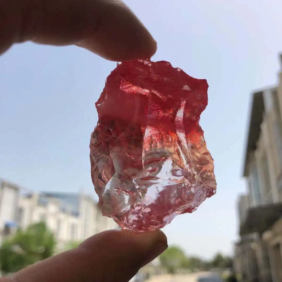 100g Diffuse Fragrant Stone Watermelon Red Smelting Crystal Quartz Raw Rough Gravel Handicraft Ornaments Garden Decor