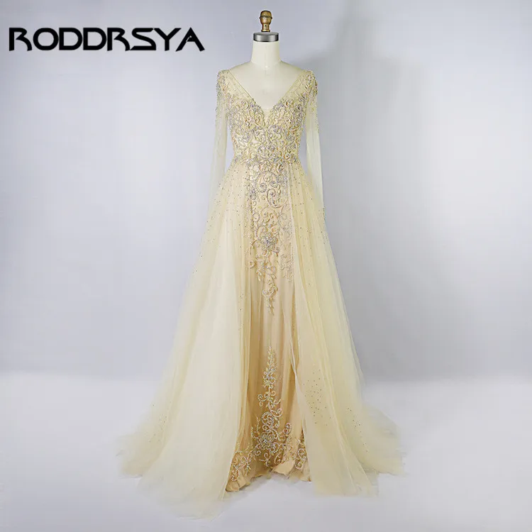 

Lux Bling Crystals Saudi Arabia Evening Dresses Shiny Beading Illusion Long Sleeve Prom Dress Long Party Dress