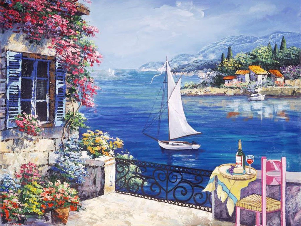 Diamond Painting Landscape Seaside Diamond Painting Greece Full Square Drill 5D Diy Diamond Embroidery Cross Stitch Kit for Home 