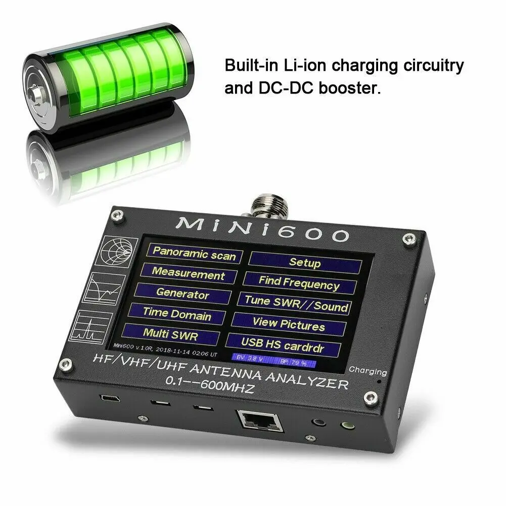 Mini600 4,3 дюймовый пресс-экран 0,1-600 МГц HF/VHF/UHF ANT КСВ Антенный Анализатор метр