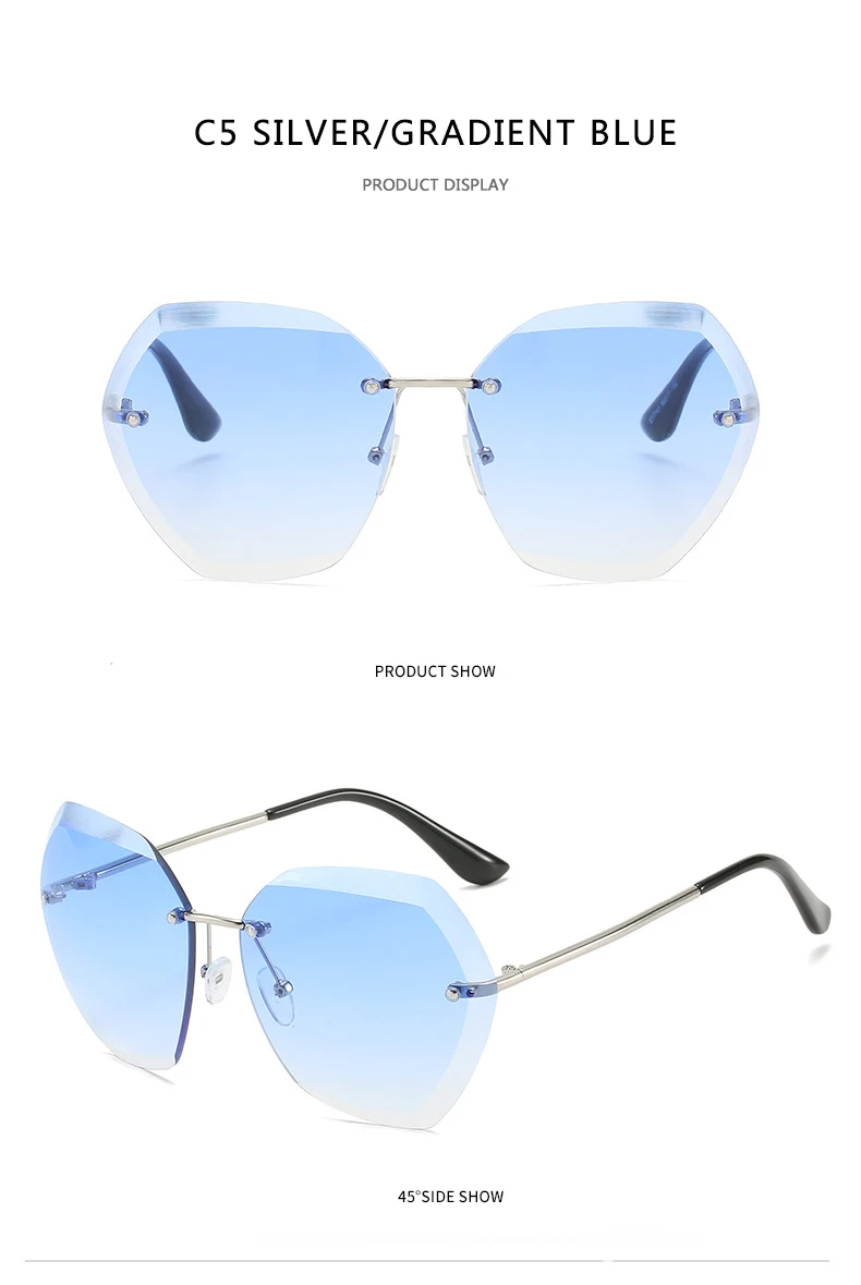 black cat eye sunglasses 2022 New Fashion Brand Design Vintage Rimless Pilot Sunglasses Women Men Retro Cutting Lens Gradient Sun Glasses Female UV400 big round sunglasses