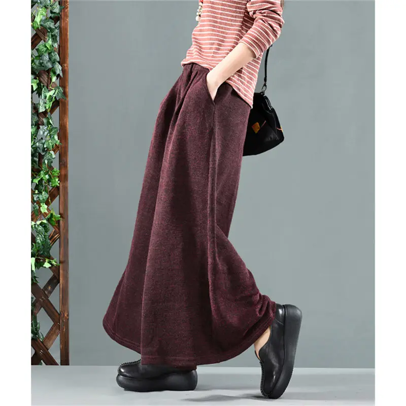 Knitted Pants Wide Leg Retro Literary Thick Trousers Fashion Big Size Elastic Waist Casual Loose Woolen Pant Autumn Winter f1405 | Женская