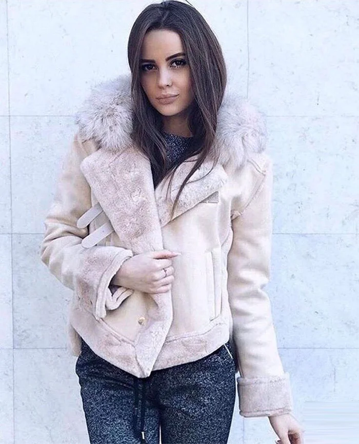 Женские кожаные куртки зимняя замшевая кожаная куртка женская короткая овечья шерсть мотоциклетная куртка Толстая овечья шубка на меху