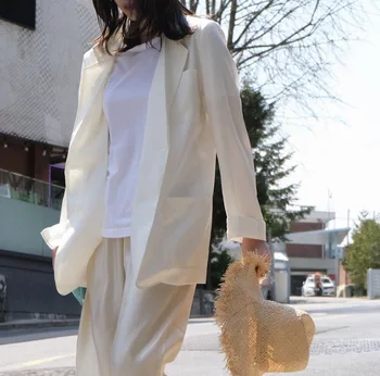 

[DARK] Korean Women Loose-gloss Satin Suit Women's Thin Drape Temperament Jacket Women's New Autumn