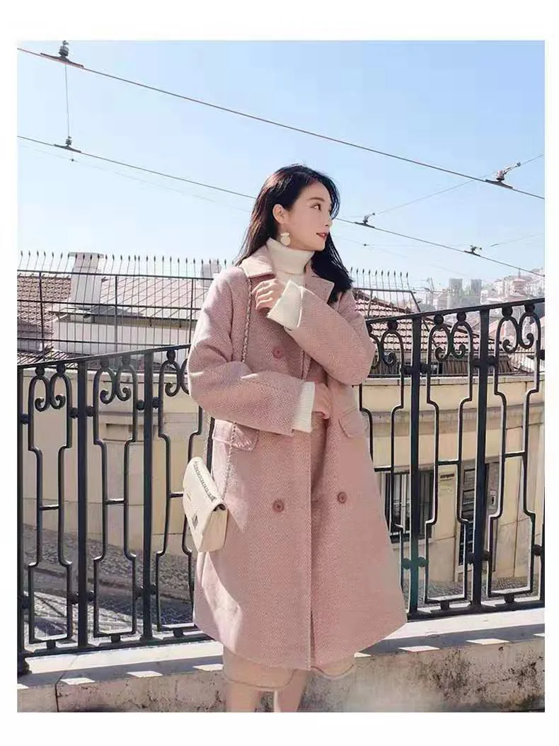 BGTEEVER, модное плотное теплое женское длинное пальто с отворотом, длинный рукав, двубортное Женское шерстяное пальто, Женское пальто