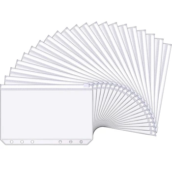 

A6 Size 6 Holes Binder Pockets, Binder Zipper Folders, Zipper Loose Leaf Bags for Documents Notebooks Cards, 15 Pcs