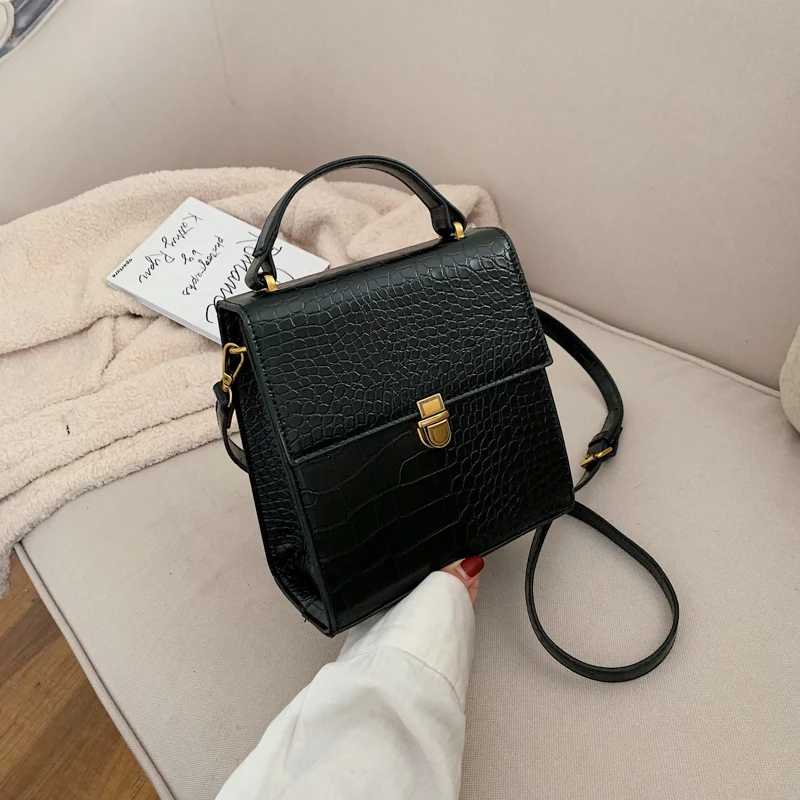 Черный Винтажная модная женская сумка-тоут, новинка, качественная кожаная женская дизайнерская сумка с узором «крокодиловая кожа», сумка через плечо - Цвет: Черный