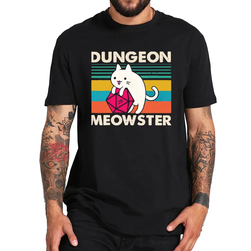 Футболка Dungeon Meowster, винтажная забавная футболка для любителей кошек, видеоигр, европейский размер, хлопок, удобные топы высокого качества