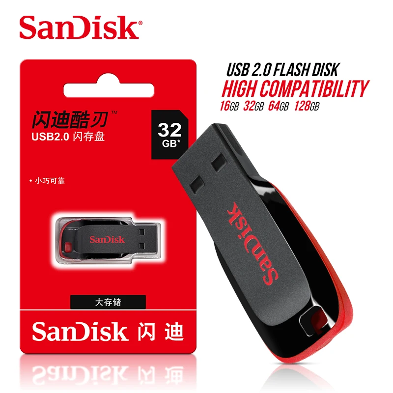 Флеш-накопитель SanDisk Cruzer Blade CZ50 USB 100% 128 ГБ 64 32 16 официальная проверка 2 0 оригинал |