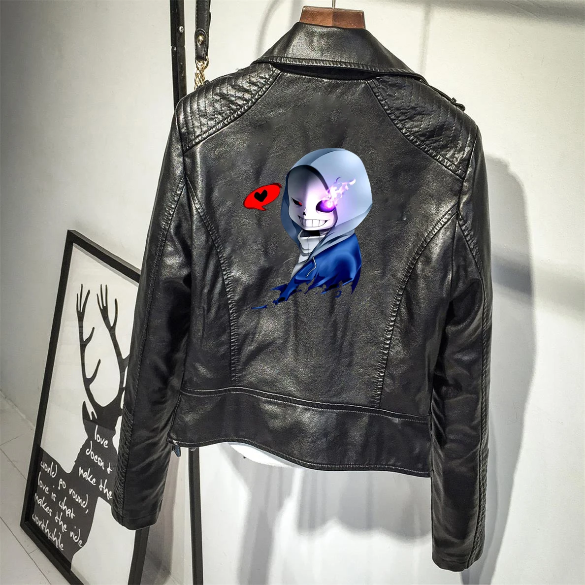 Undertale sans женские Куртки из искусственной кожи Повседневная кожаная куртка пальто мотоциклетная куртка черное крутое пальто - Цвет: Черный