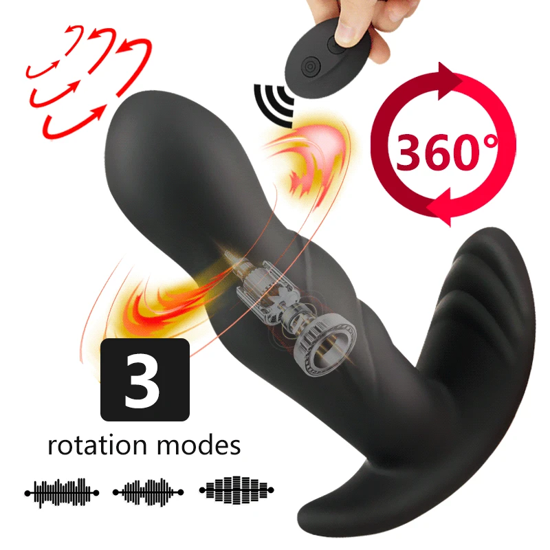 360 Degree Rotating Anal Plug Vibrator Silicone Male Prostate Massager Butt Plug Anus Vibrating