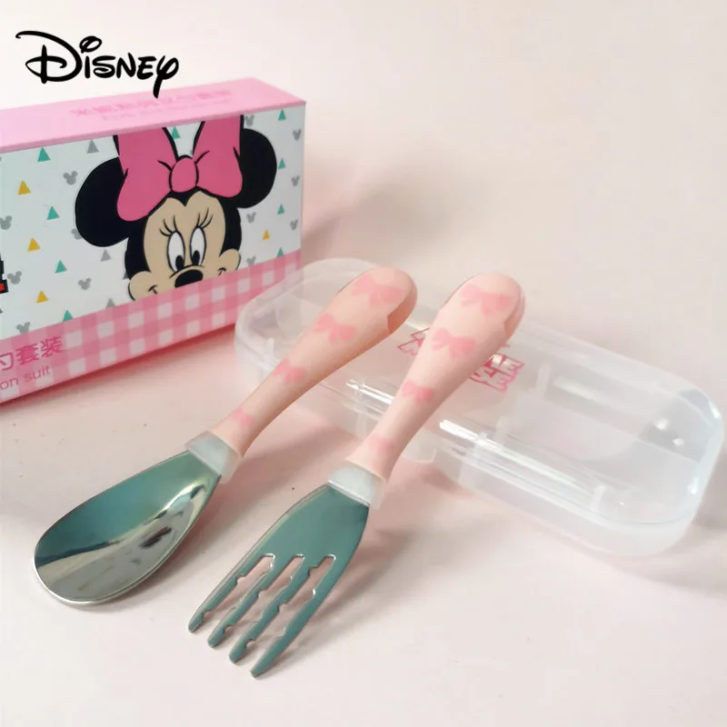 Набор столовых приборов из нержавеющей стали disney для младенцев, вилка, ложка, набор посуды, детская посуда принцессы Микки
