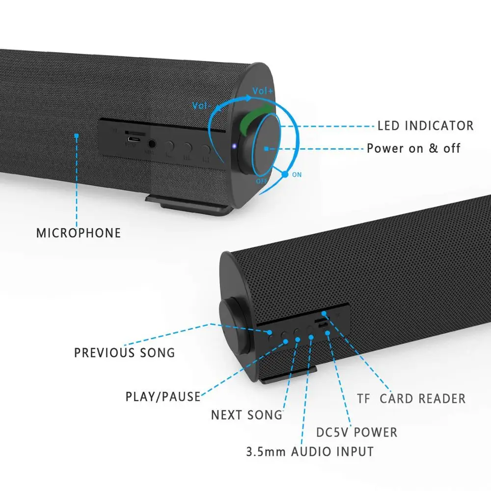 Nennbo Home Theater 10W Bluetooth Soundbar TV AUX Optic Bluetooth Soundbar Speakers Bass Soundbar Speaker for TV