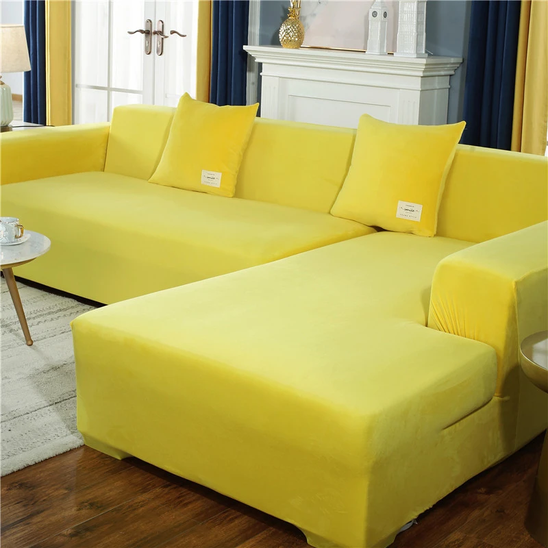厚いぬいぐるみソファリビングルーム弾性ノンスリップカバーソファーカバーl形状長椅子はlongueソファ Aliexpress Home Garden
