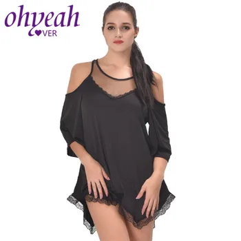 

Ohyeahlover Night Shirts of Large Sizes 7XL Short Sleeve Mini Sexy Nightdress Solid O Neck Nighty for Ladies Lingerie RL80190