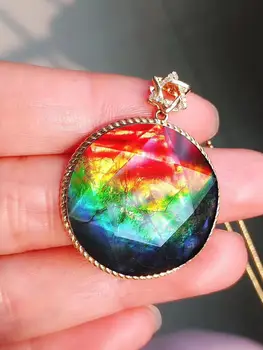 

B308 Fine Jewelry Canada Origin Pure 18k Gold Nature Ammonite Gems Ammolite Gemstones Unisex Pendants Necklaces