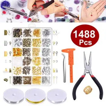 

1488pcs DIY Necklace Bracelet Earrings Set Open Jump Ring/Lobster Clasp/Tail Chain/Clip Buckle/Drop Kit Handmade Jewelry Making