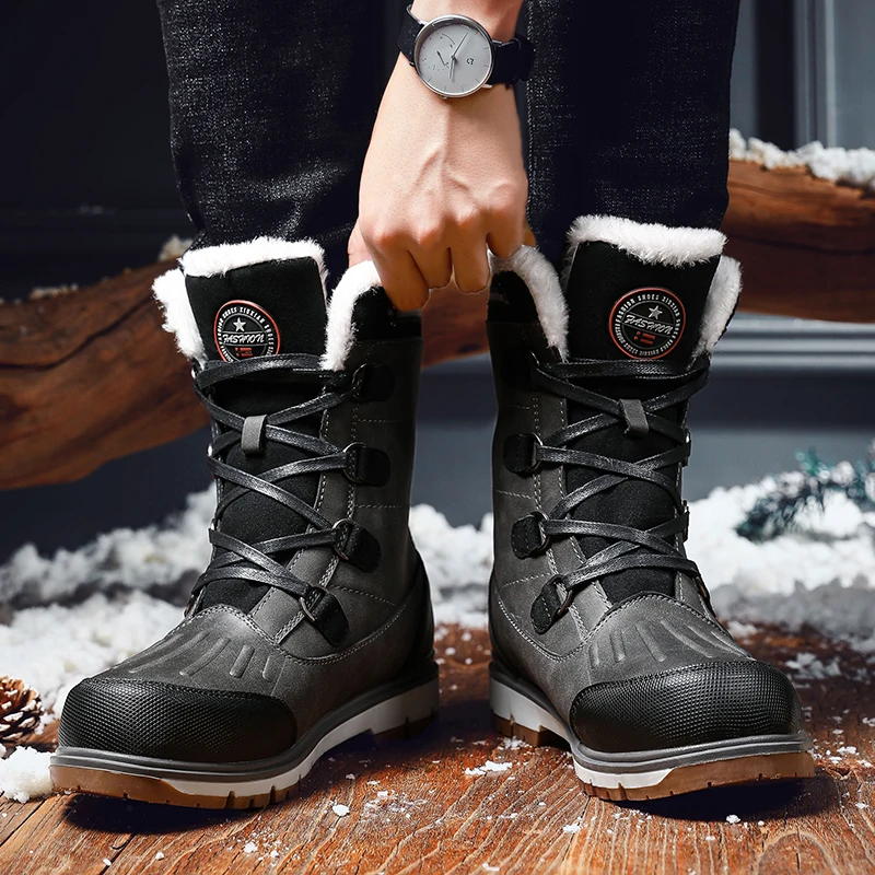 Winter With Fur Snow Boots For Men Sneakers Male Adult Walking Shoes Outdoor Sport Waterproof Ankle Keep Warm Boots Footwear