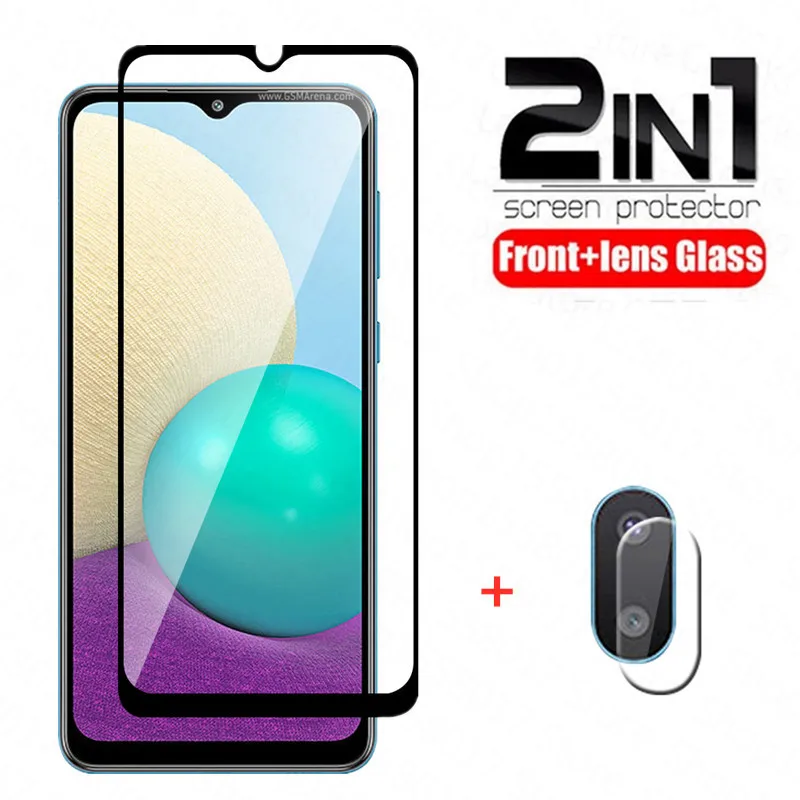 Vidrio Templado 2 en 1 para Samsung Galaxy A02, película protectora de pantalla de 6,5 pulgadas para Samsung A 02 SM-A022F/DS A02s