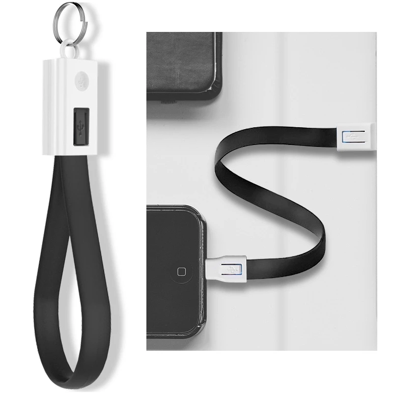Портативный USB кабель Кнопка ключа 20 см 2A Micro USB/type-c кабель для зарядки телефона передачи данных практичный Автомобильный USB кабель - Цвет: Черный