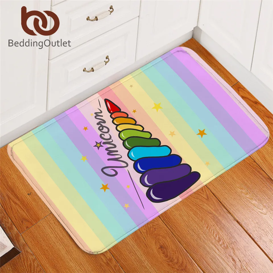 Постельные принадлежности Outlet Единорог Рог напольный коврик мультяшный ковер для коврик под дверь спальни Радужный ковер красочный полосатый впитывающий коврик для ванной комнаты