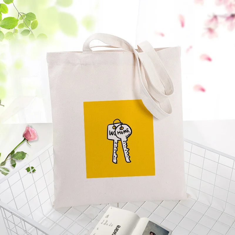 Желтая серия холщовая вместительная сумка для покупок сумка на заказ Печать текстовый логотип DIY ежедневное использование Сумка экологическая многоразовая утилизация