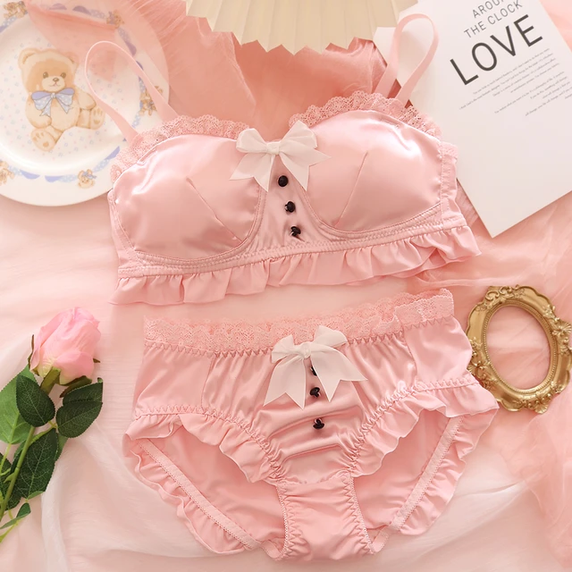 Japanese Lolita Kawaii Bow Ruffle Girls Bra Sets Panties Underwear Sexy  Lingerie