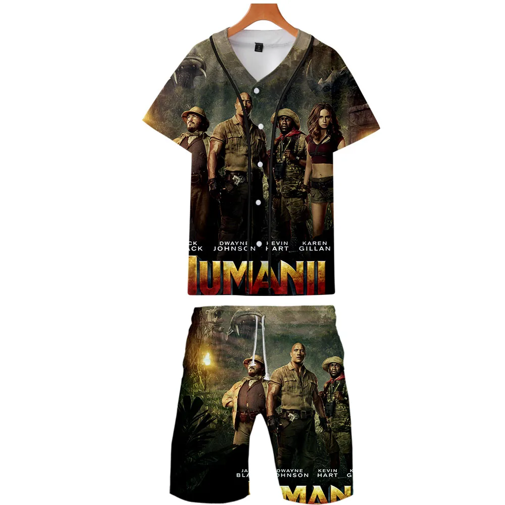 Jumanji, комплект из двух предметов, куртки и шорты, Kpop, модная новинка, крутой принт, Jumanji, бейсбольная куртка, набор для мужчин, уличная одежда