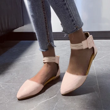 

Summer Flat Heels Women Sandals Platform Pointed Toe Ankle Buckle Solid Casual Retro 2020 Female Ladies Shoes Zapatos De Mujer