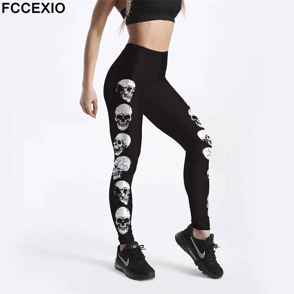 FCCEXIO 2021 New Pattern 3D Skull Head Print Women High Waist Legging Fashion Plus Size Fitness Elastic Skeleton Leggings amazon leggings Leggings