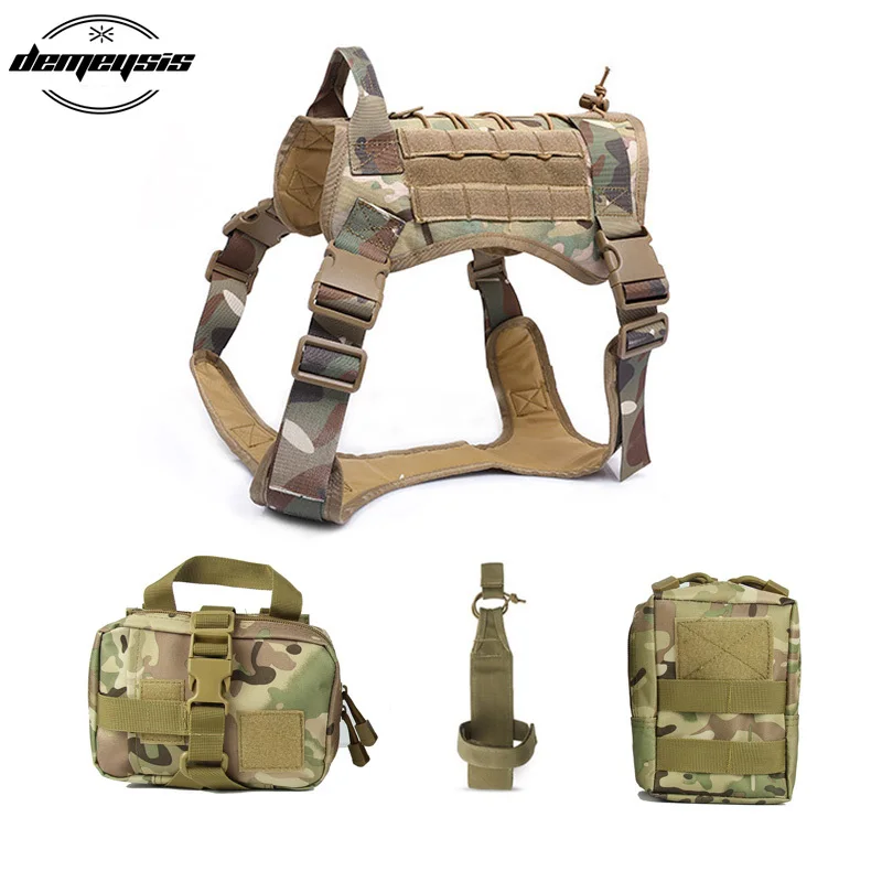 

Tactical Service Dog Vest Camouflage Hunting Molle Dogs Vest with Pouches Water Bottle Carrier Bag
