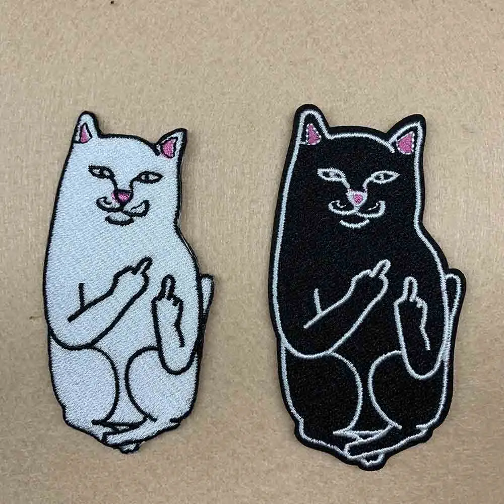 1 black 1 white Kasasa 2 шт./компл. одежда для рукоделия средний палец Вышитые Шитье-на кота патч - Цвет: 1 black 1 white