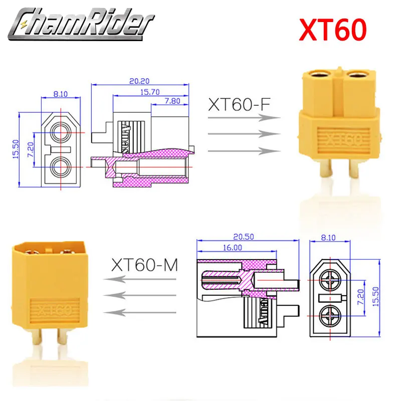 Комплект штекерных разъемов Amass XT60 XT90 папа и мама для монтажа панелей|connector male|kit
