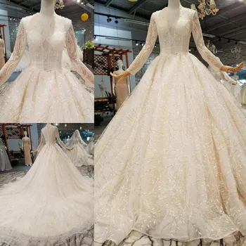 

BGW 202113ht Shiny Lace Fashion Wedding Dress For Women Sexy Deep V Neck Long Cut-out Sleeve Gown For Wedding Fast Free Shipping