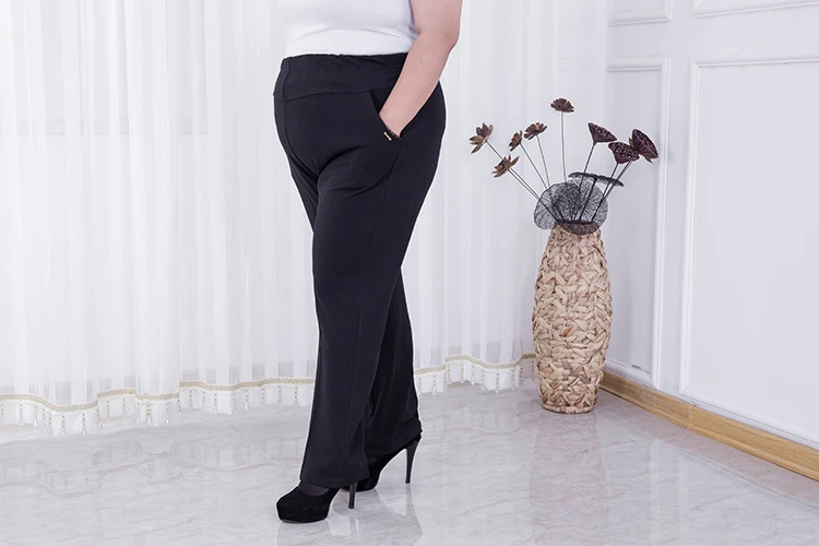Женские брюки, большие размеры 2XL-7XL, женская одежда среднего возраста, черные брюки с высокой талией, Офисная Женская одежда, винтажные брюки J490