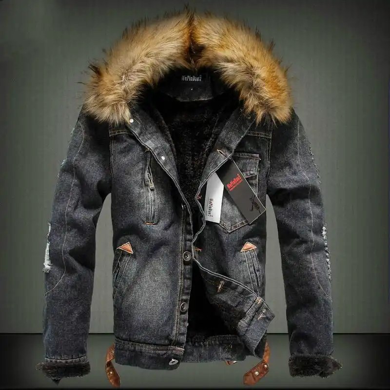 mens denim jacket with faux fur collar